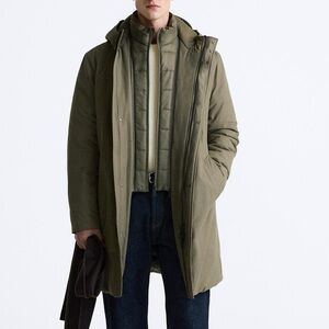 NWT Zara Men’s Removable Collar Puffer Parka – Green | Size L